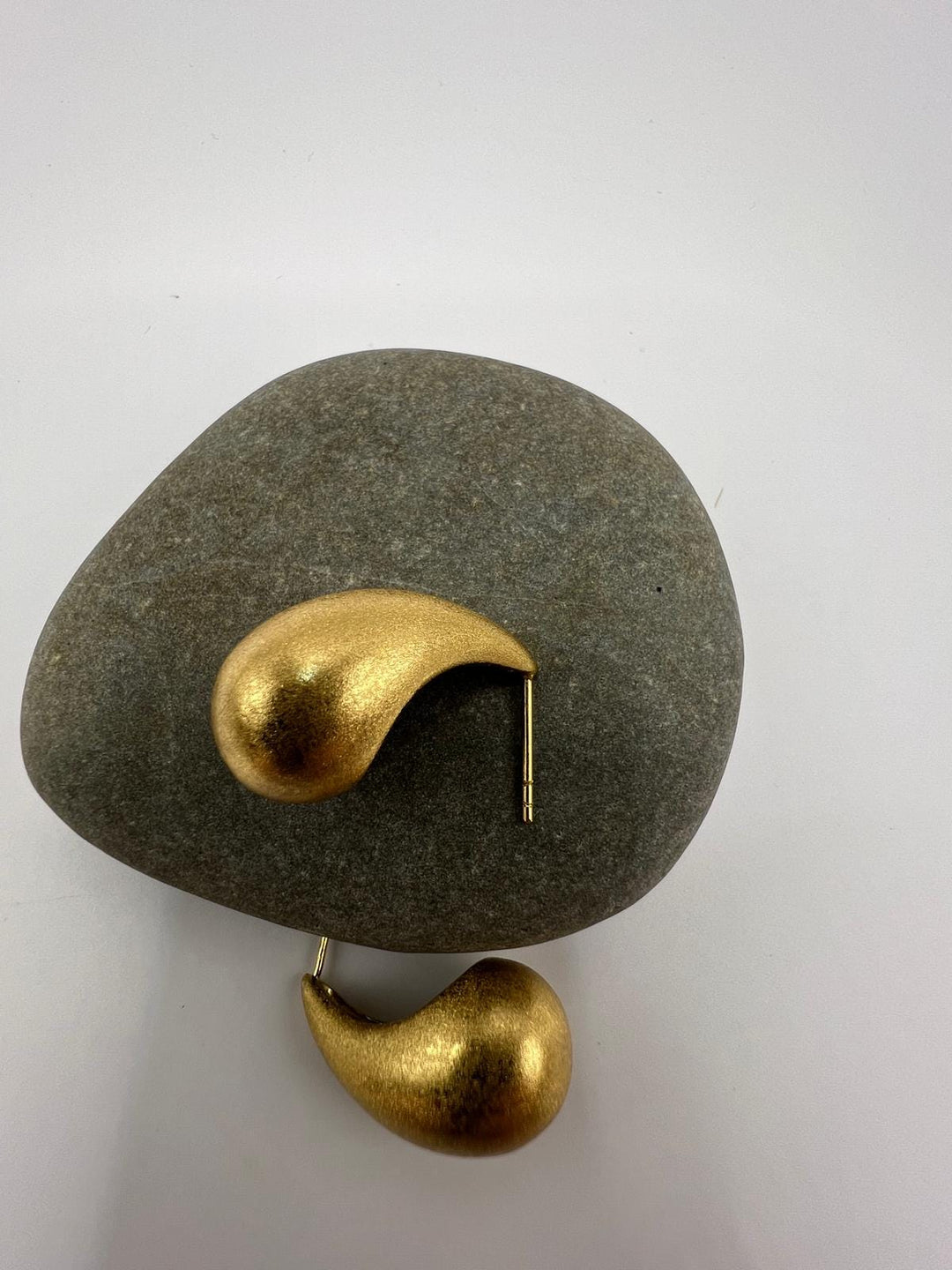 Large Matte Gold Teardrop Stud Earrings — 18k Gold Plated