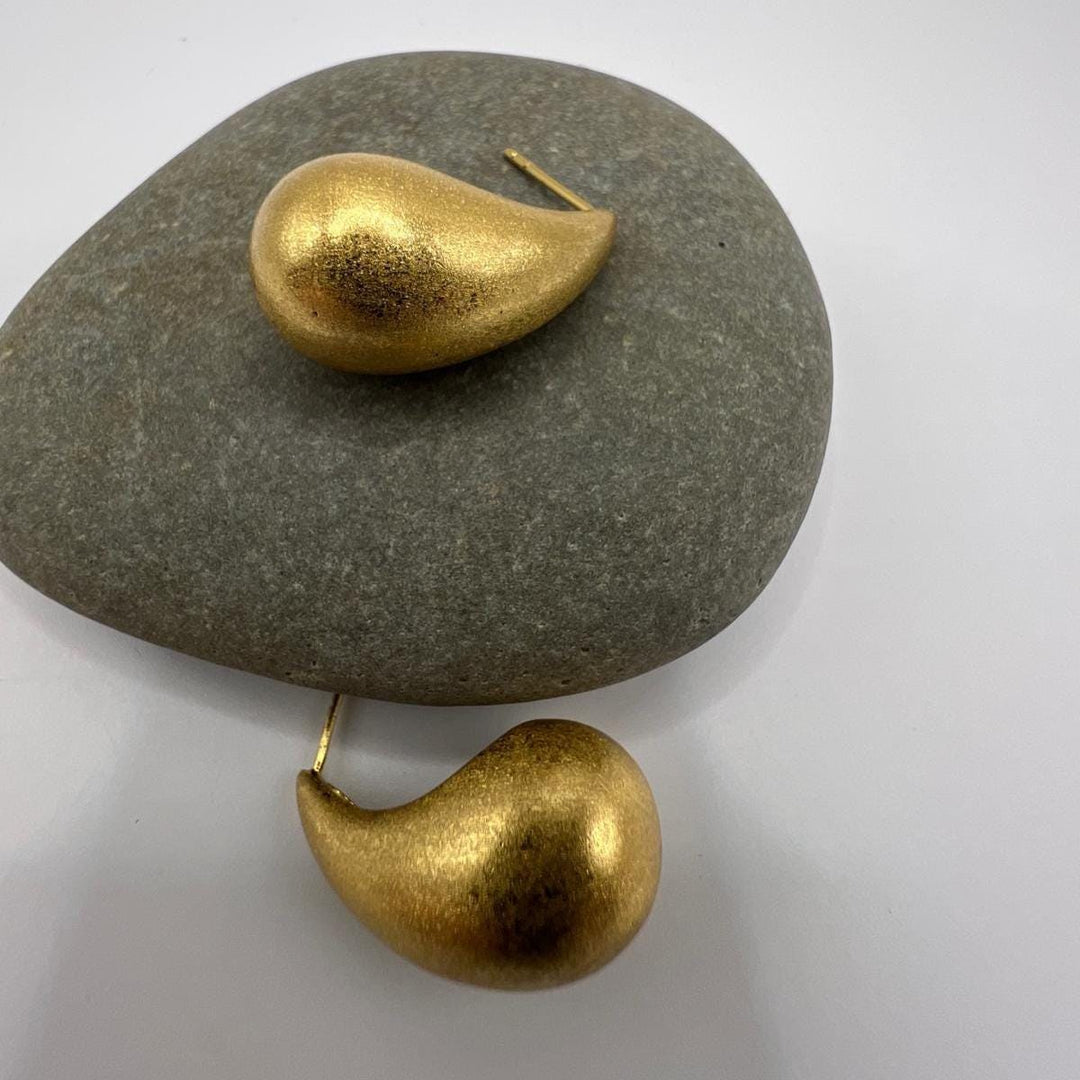 Large Matte Gold Teardrop Stud Earrings — 18k Gold Plated