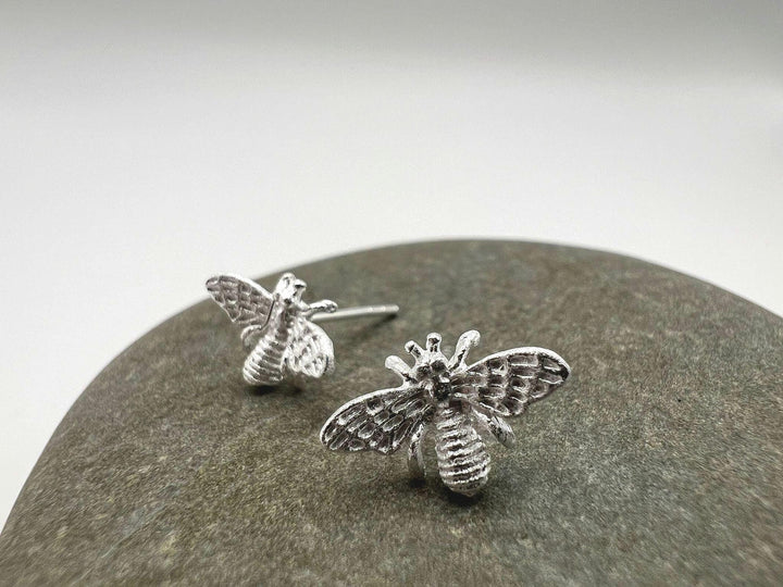 Bee Stud Earrings — Matte 925 Silver