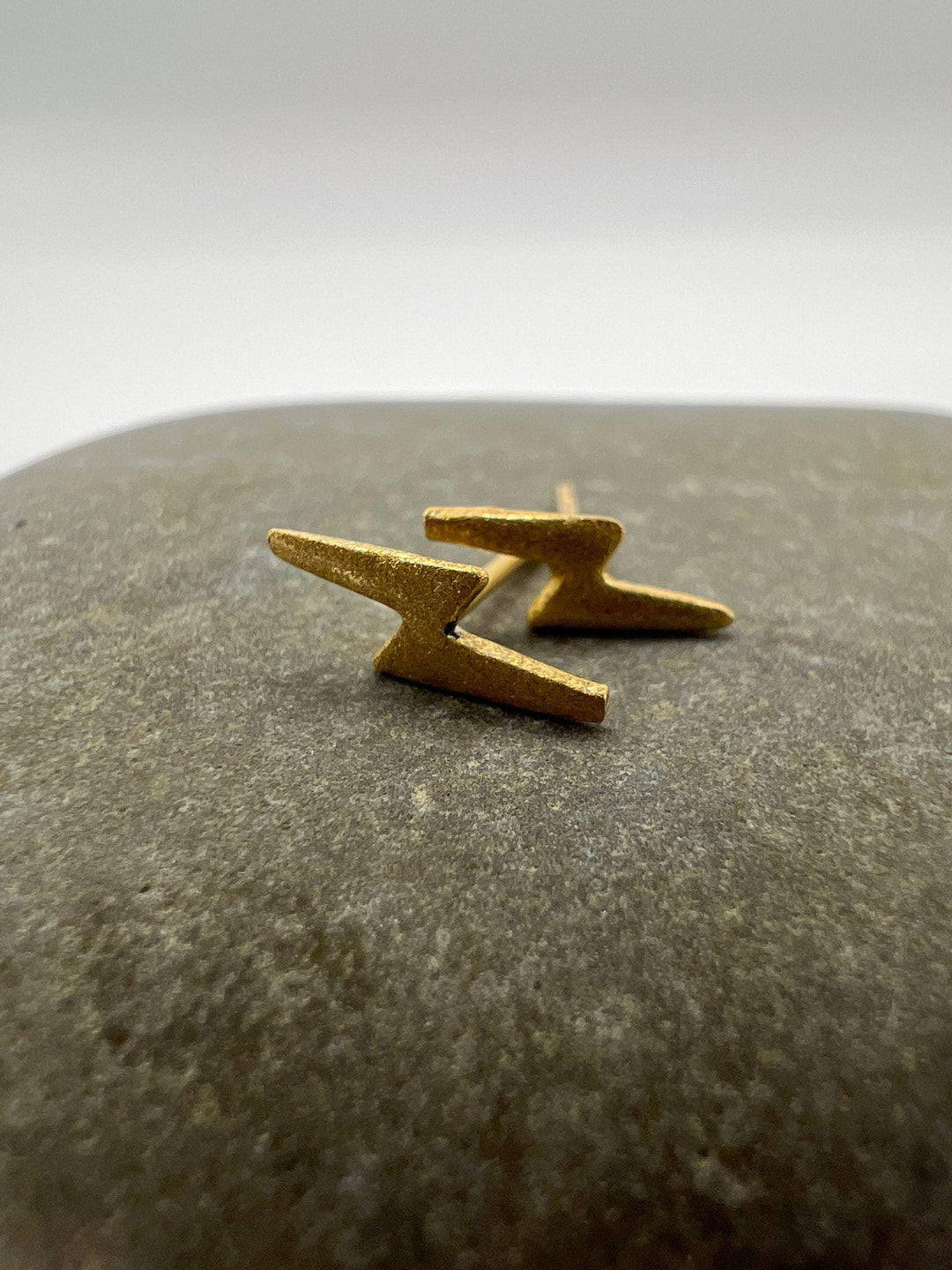 Matte Lightning Bolt Stud Earrings — 18k Gold Plated