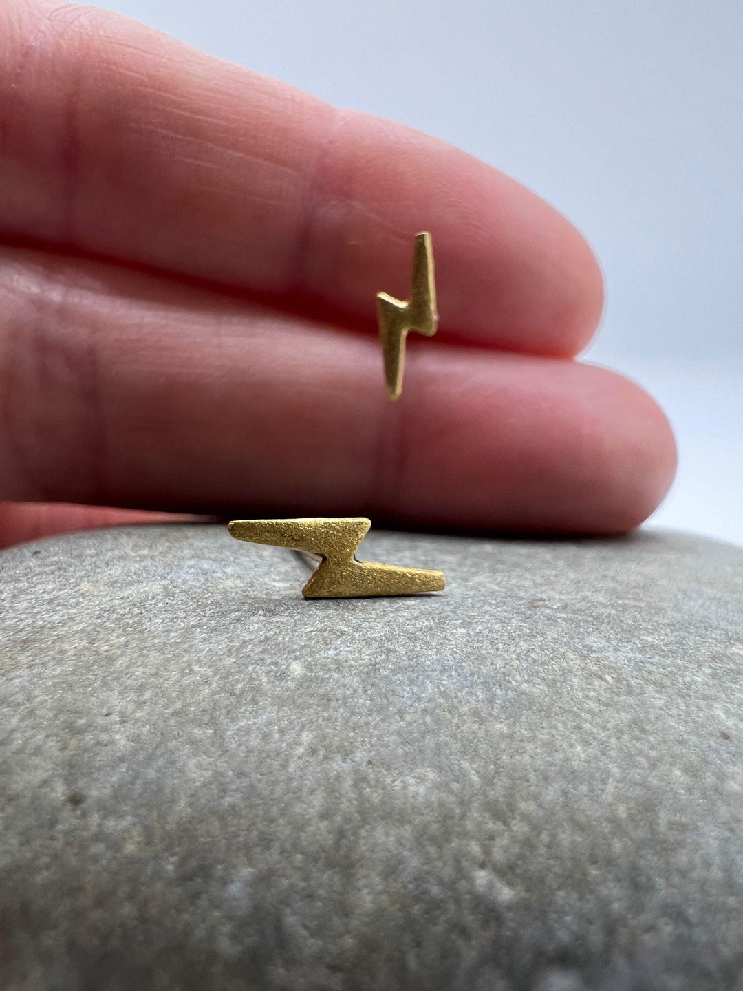 Matte Lightning Bolt Stud Earrings — 18k Gold Plated