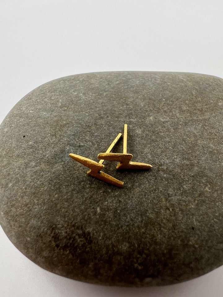 Matte Lightning Bolt Stud Earrings — 18k Gold Plated