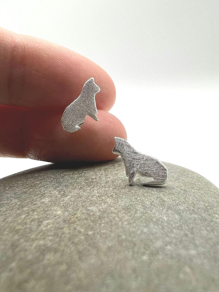Matte Cat Stud Earrings — 925 Silver
