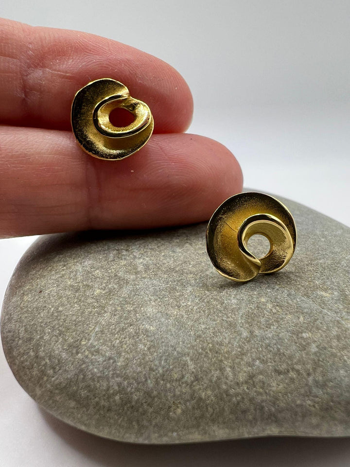 Matte Gold Spiral Stud Earrings — 18k Gold Plated