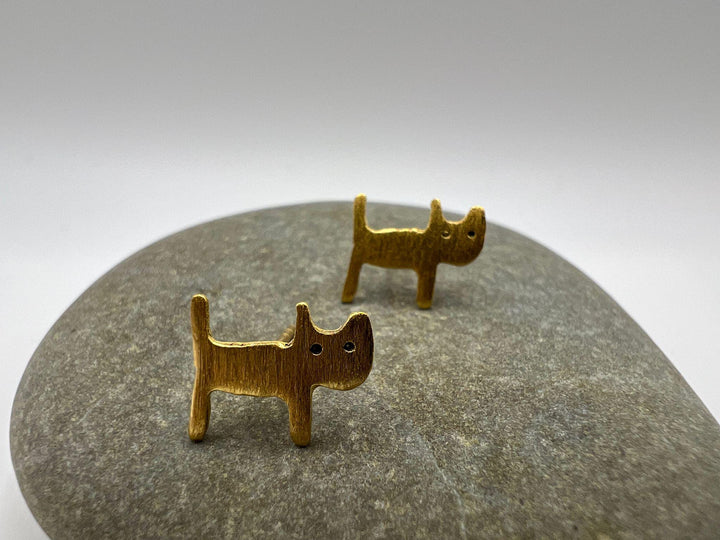 Cat Stud Earrings — Matte 18k Gold Plated