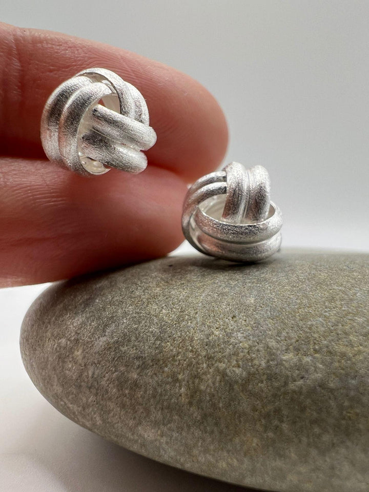 Matte Silver Knot Stud Earrings — 925 Silver
