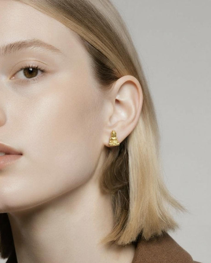 Small Buddha Stud Earrings — 18k Gold Plated