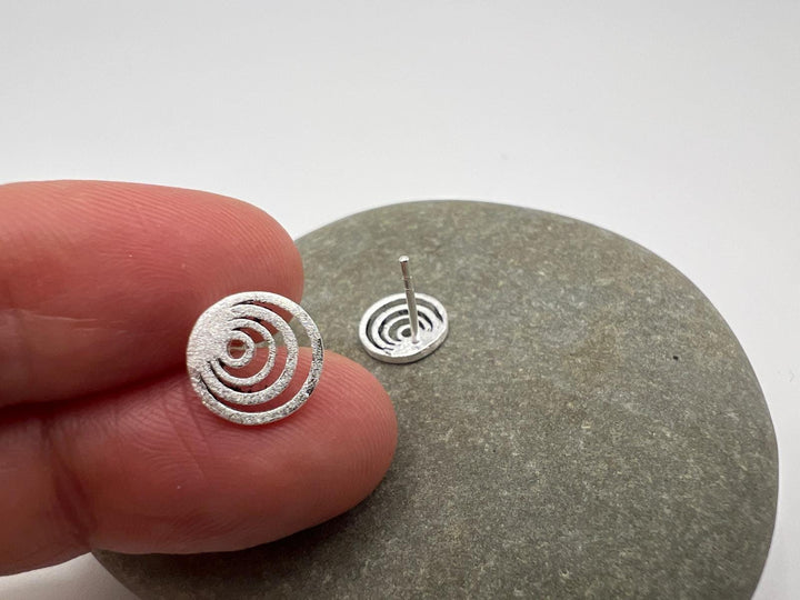 Matte Minimalist Concentric Circle Stud Earrings — 925 Silver