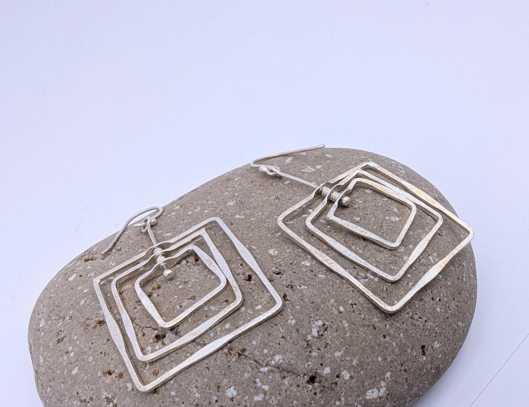 Triple Square Motion Earrings — 925 Silver