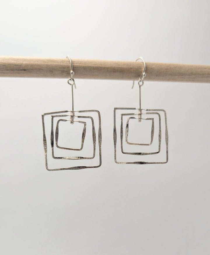 Triple Square Motion Earrings — 925 Silver