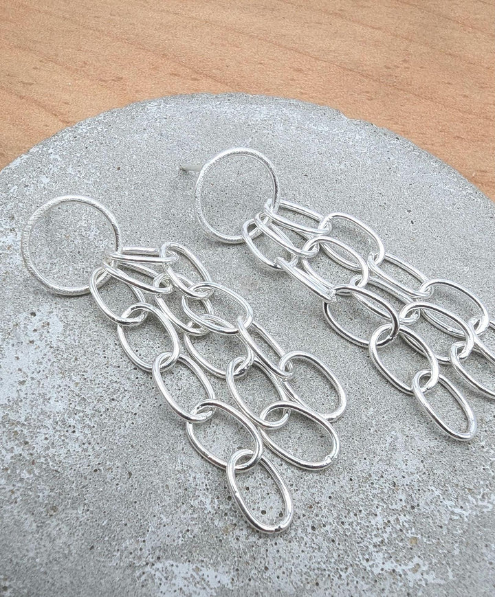 Matte Multi-Chain Dangle Earrings — 925 Silver