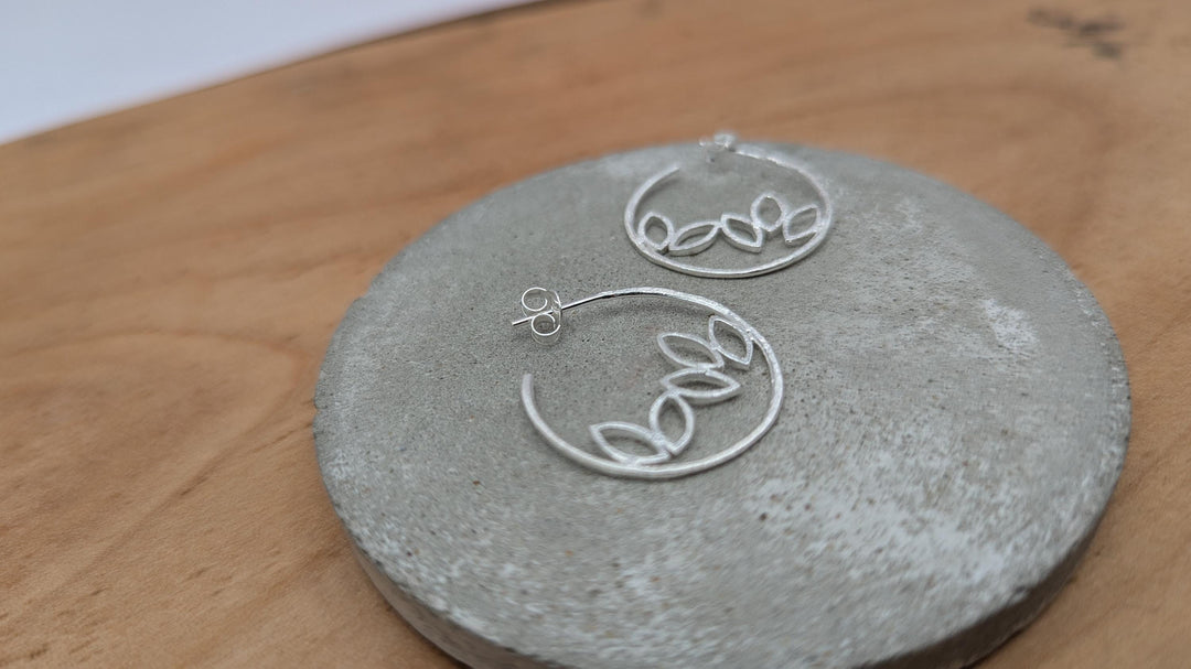 Matte Leaf Hoop Earrings — 925 Silver