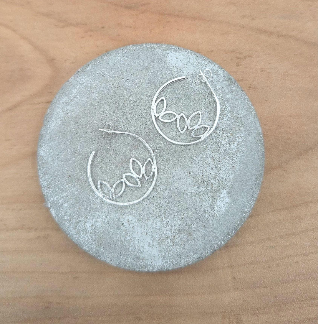Matte Leaf Hoop Earrings — 925 Silver
