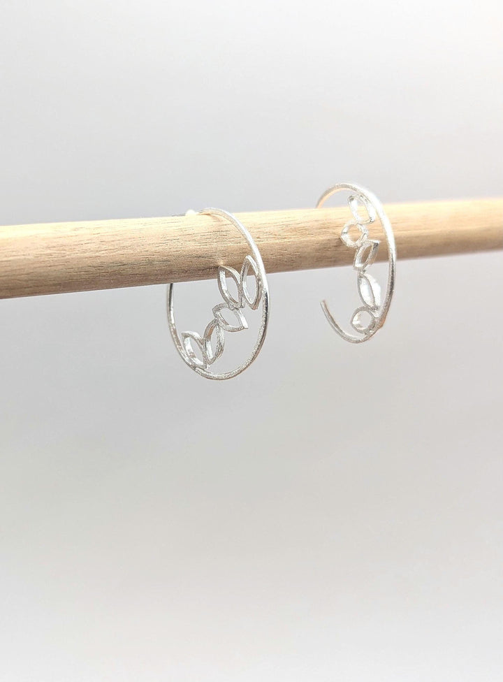 Matte Leaf Hoop Earrings — 925 Silver
