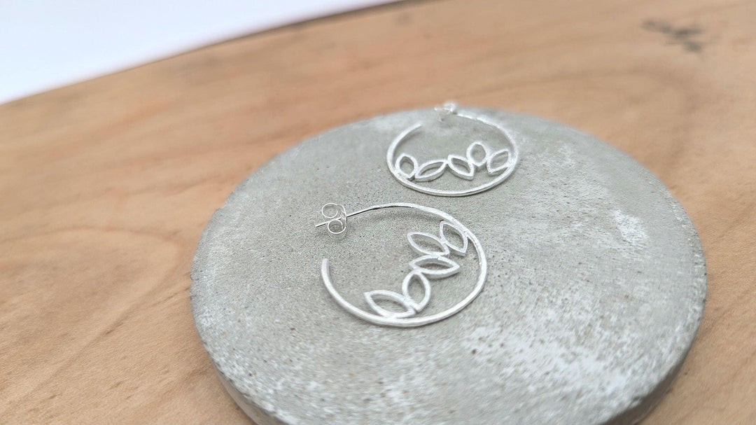 Matte Leaf Hoop Earrings — 925 Silver