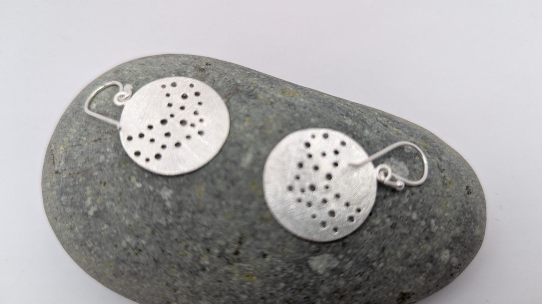 Matte Constellation Disc Dangle Earrings — 925 Silver