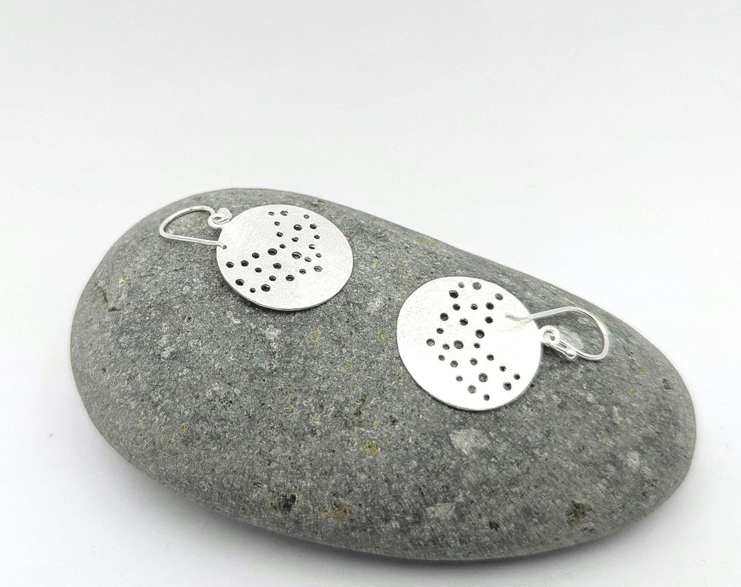 Matte Constellation Disc Dangle Earrings — 925 Silver