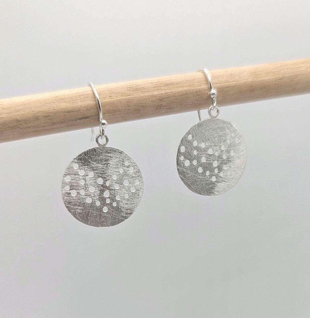 Matte Constellation Disc Dangle Earrings — 925 Silver