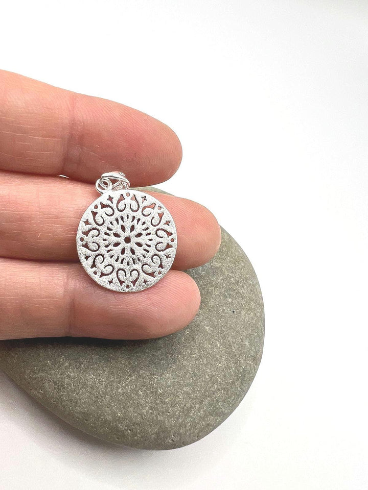 Mandala Pendant — Matte 925 Silver