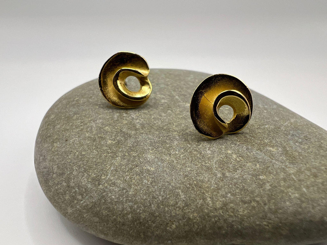 Matte Gold Spiral Stud Earrings — 18k Gold Plated