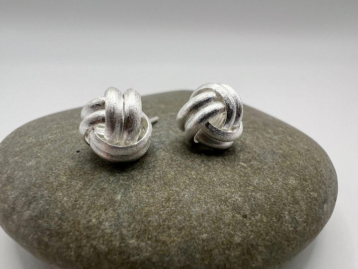 Matte Silver Knot Stud Earrings — 925 Silver