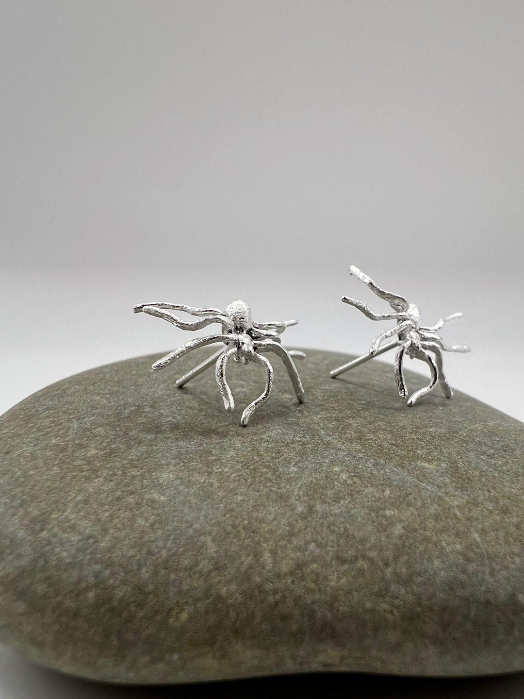 Spider Stud Earrings — Matte 925 Silver