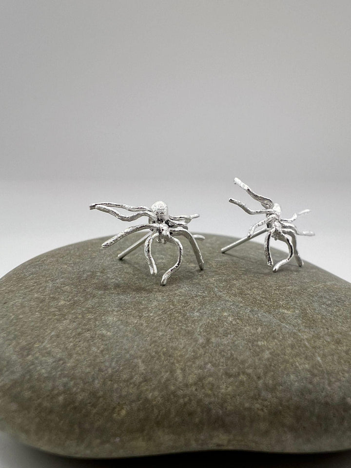 Spider Stud Earrings — Matte 925 Silver