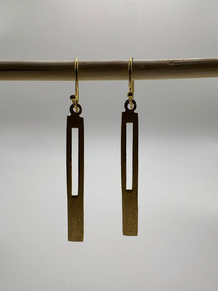 Matte Long Cut-Out Bar Earrings — 18k Gold Plated