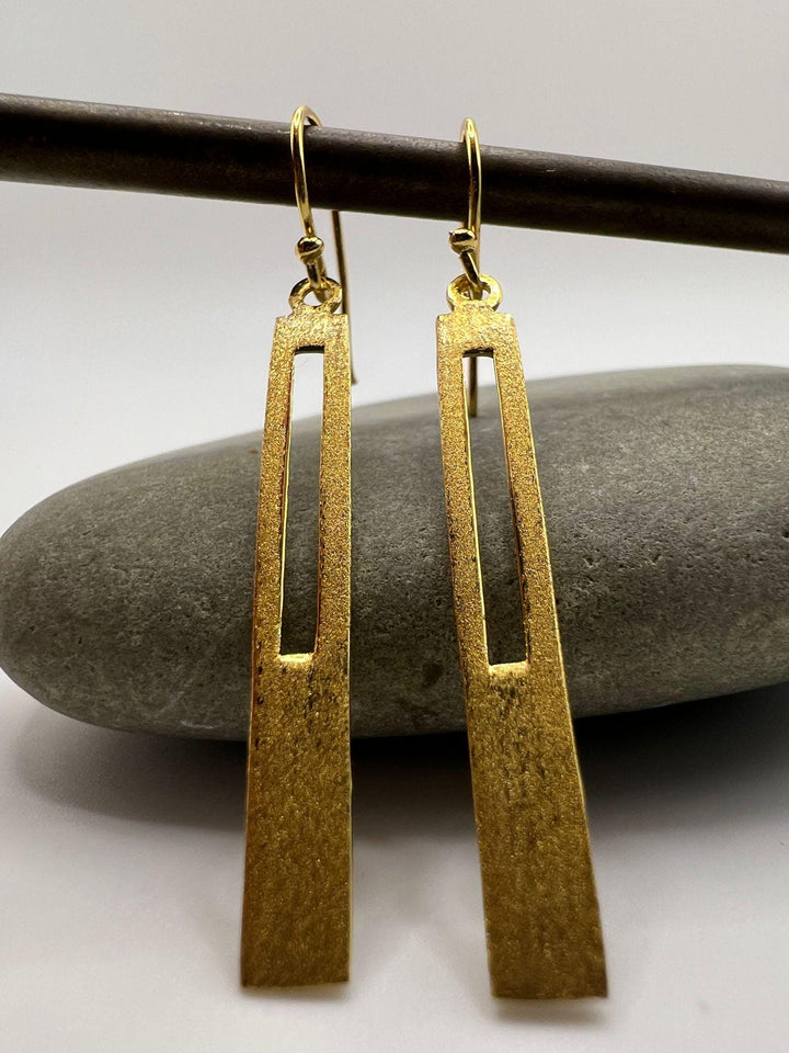 Matte Long Cut-Out Bar Earrings — 18k Gold Plated