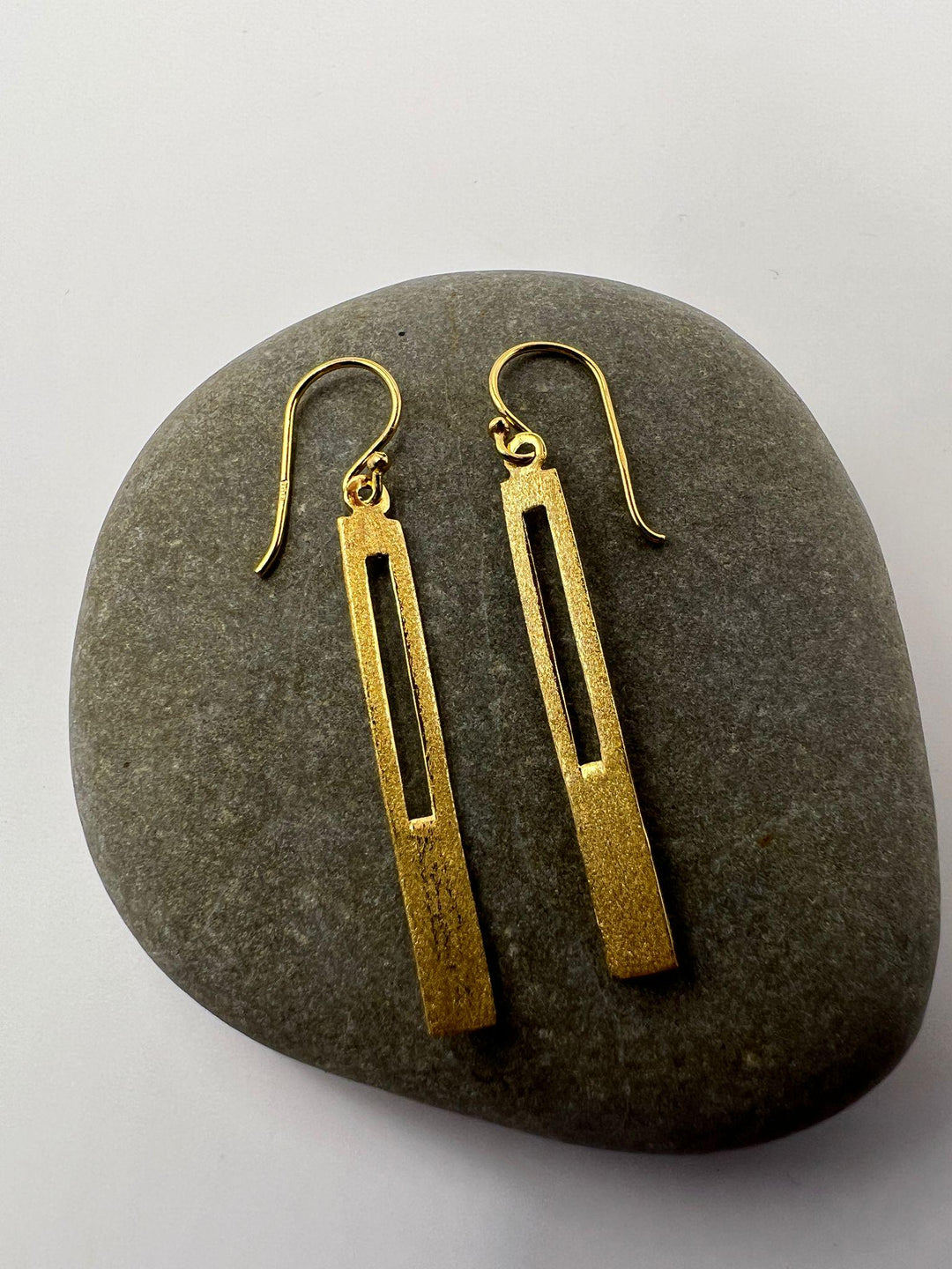 Matte Long Cut-Out Bar Earrings — 18k Gold Plated