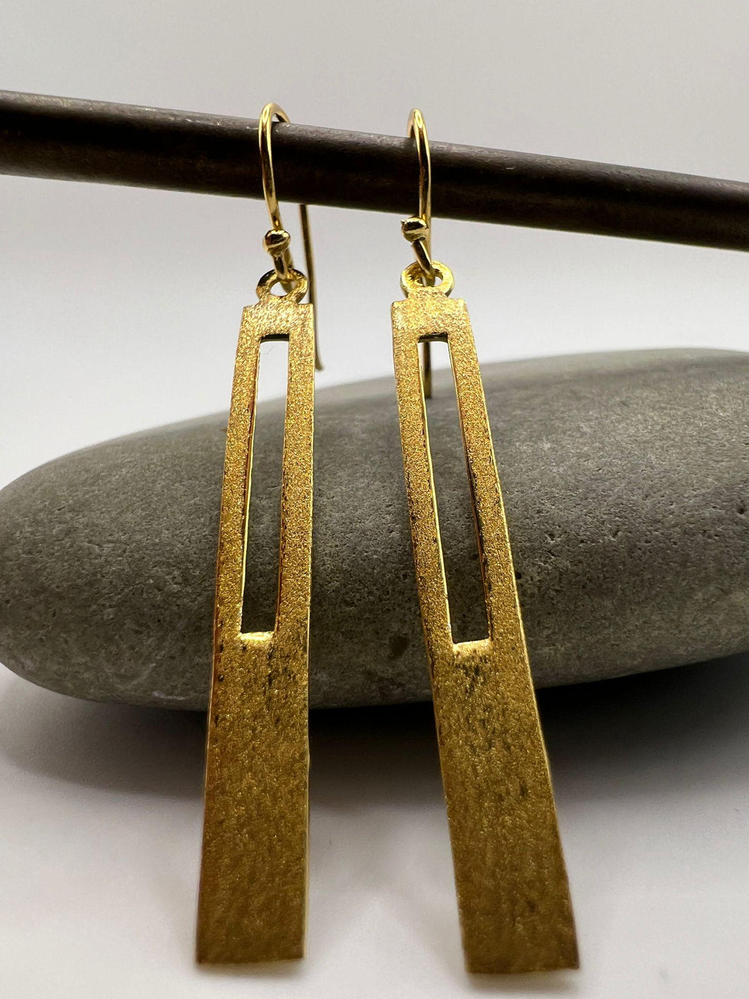 Matte Long Cut-Out Bar Earrings — 18k Gold Plated