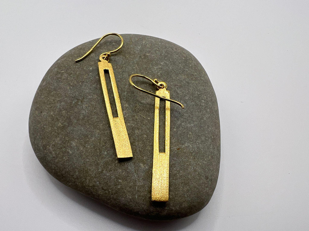 Matte Long Cut-Out Bar Earrings — 18k Gold Plated