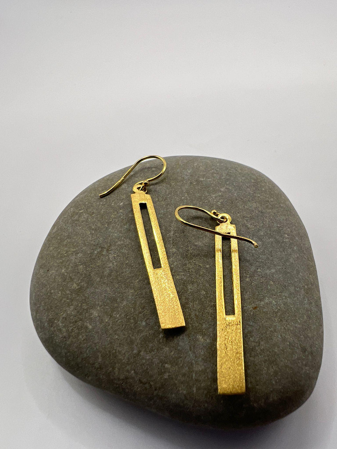Matte Long Cut-Out Bar Earrings — 18k Gold Plated