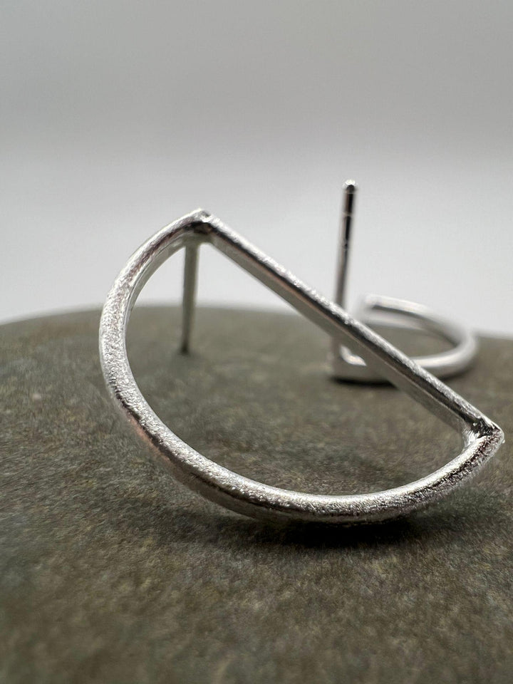 Matte Semicircle Stud Earrings — 925 Silver