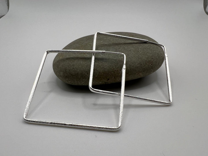 Square Hoop Earrings 925 Silver Matte Finish ‚Äö√Ñ¬¢ Minimalist Geometric Hoops in Two Sizes ‚Äö√Ñ¬¢ Modern Silver Statement Jewelry