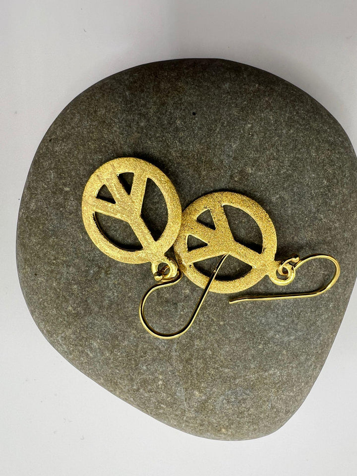Matte Peace Symbol Dangle Earrings — 18k Gold Plated