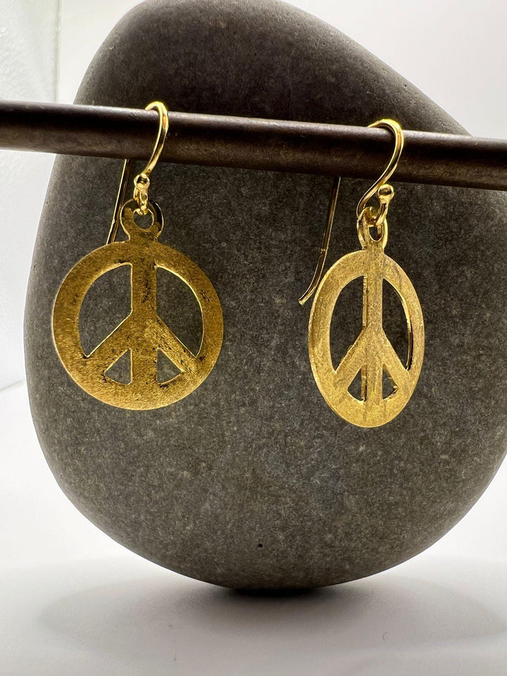 Matte Peace Symbol Dangle Earrings — 18k Gold Plated