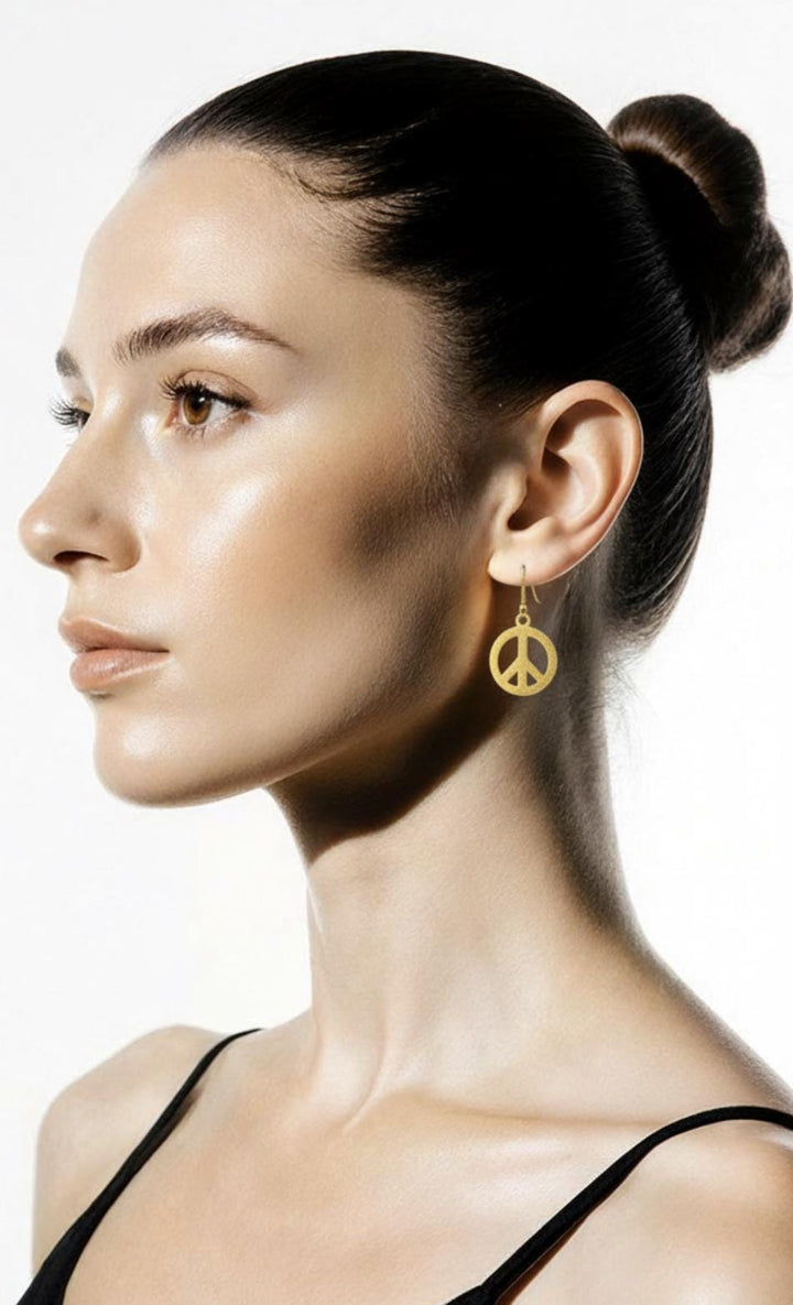 Matte Peace Symbol Dangle Earrings — 18k Gold Plated