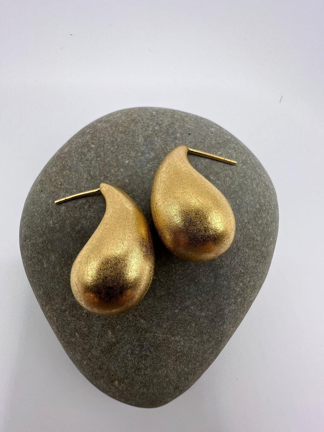 Large Matte Gold Teardrop Stud Earrings — 18k Gold Plated