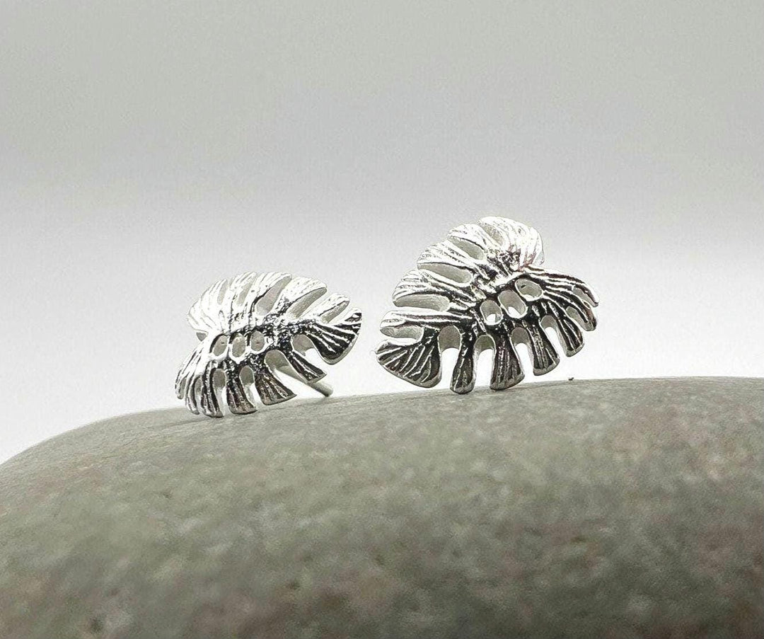 Matte Monstera Leaf Stud Earrings — 925 Silver