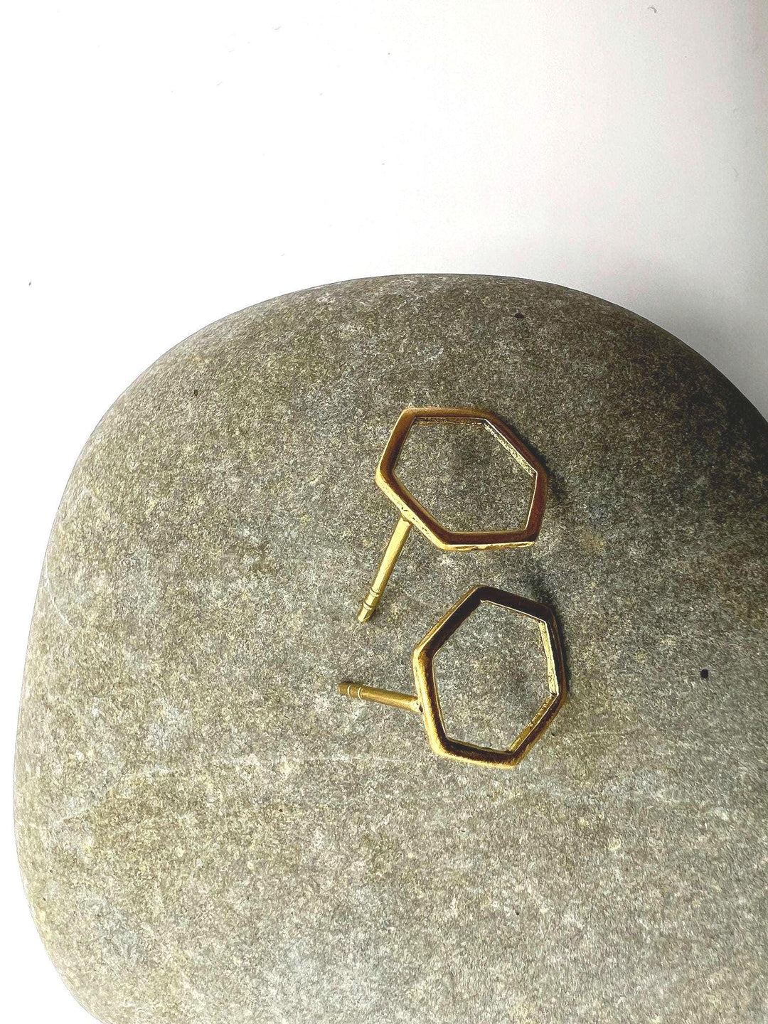 Matte Hexagon Stud Earrings — 18k Gold Plated