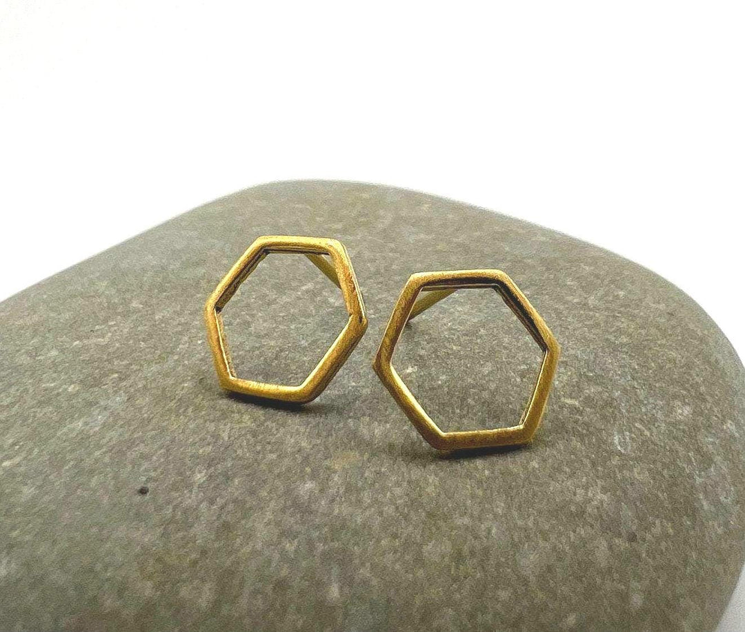 Matte Hexagon Stud Earrings — 18k Gold Plated