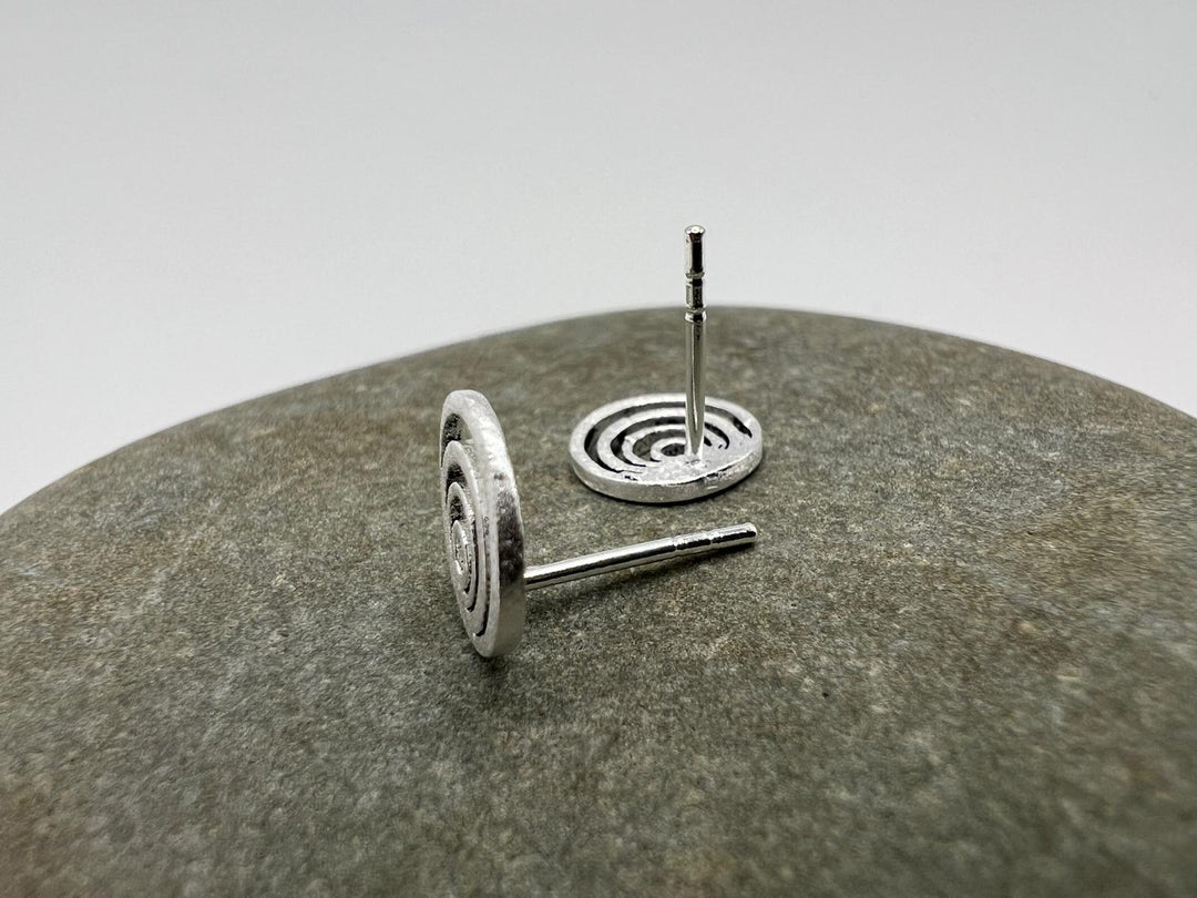 Matte Minimalist Concentric Circle Stud Earrings — 925 Silver