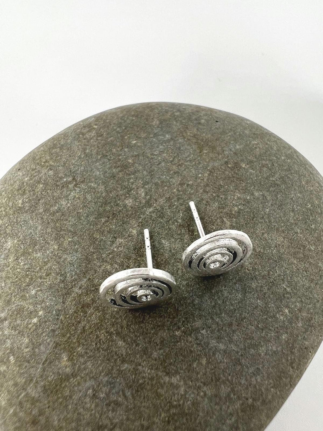 Matte Minimalist Concentric Circle Stud Earrings — 925 Silver