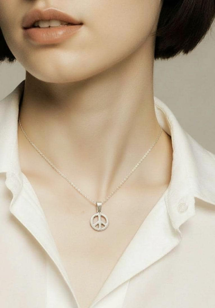 Matte Peace Symbol Pendant — 925 Silver