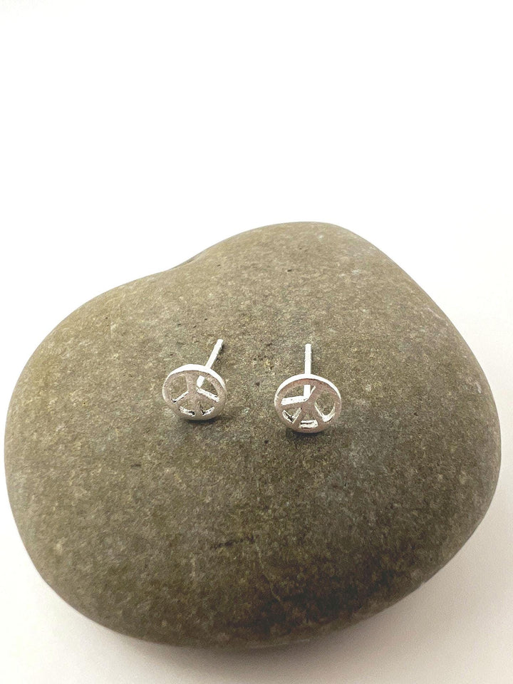 Peace Sign Stud Earrings — Matte 925 Silver