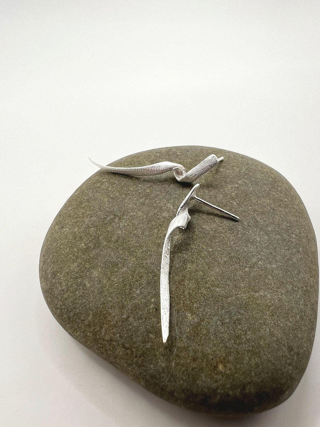 Matte Long Twist Stud Earrings — 925 Silver