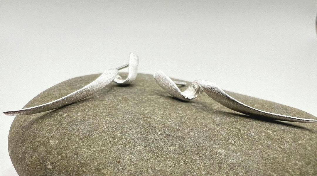 Matte Long Twist Stud Earrings — 925 Silver