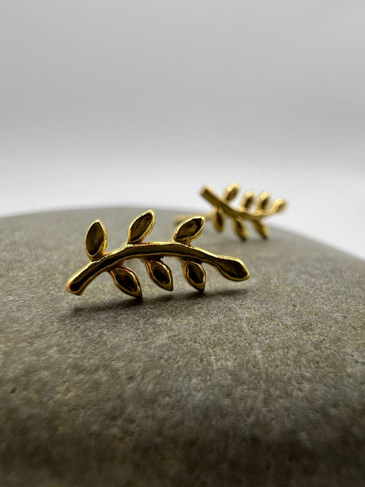 Matte Gold Branch Stud Earrings — 18k Gold Plated