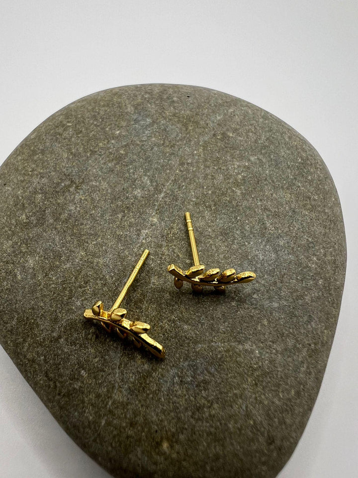 Matte Gold Branch Stud Earrings — 18k Gold Plated